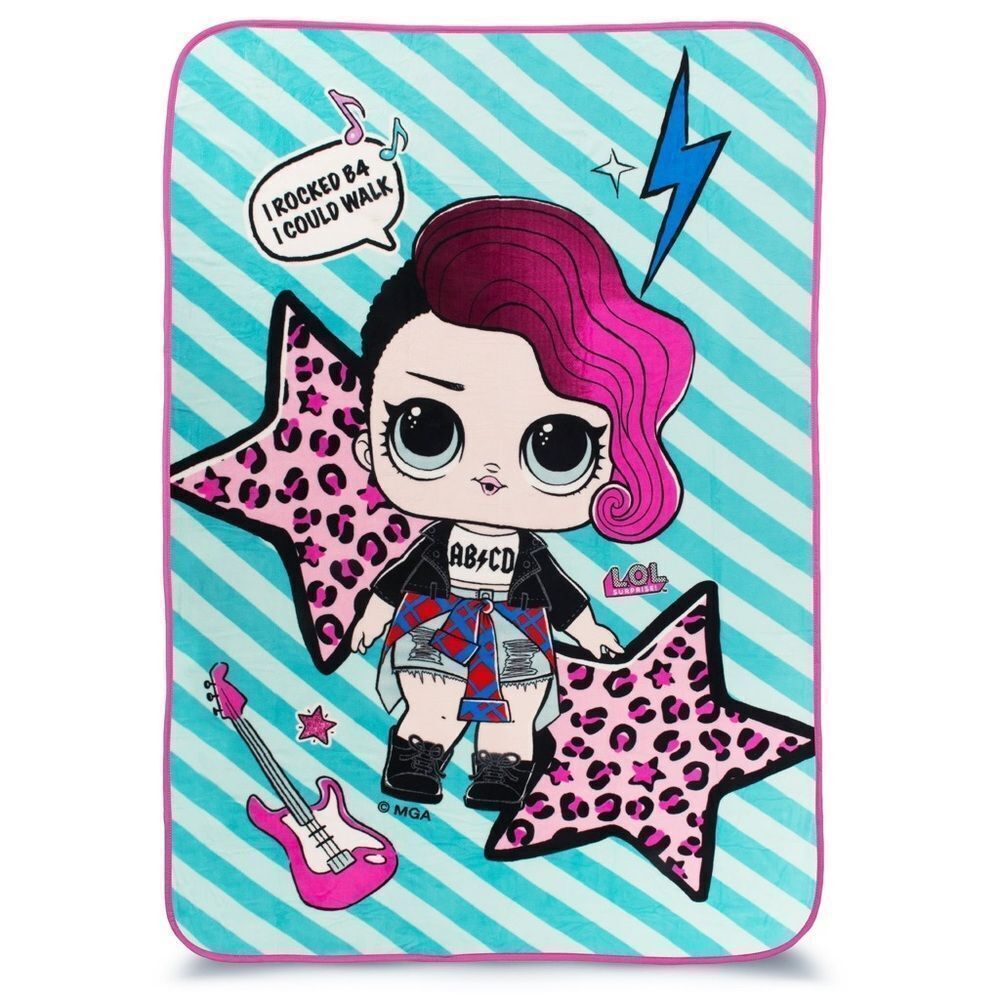 LOL Surprise Rocker Plush Twin Blanket Pink Blue 86” x 57”
